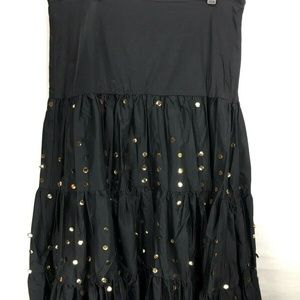Long Flared Ruffled Sequence Skirt Black Gold NWOT